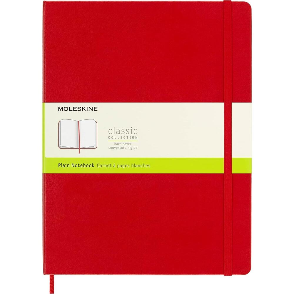 Moleskine Classic Notebook, Hard Cover, XL Plain/Blank, Scarlet Red
